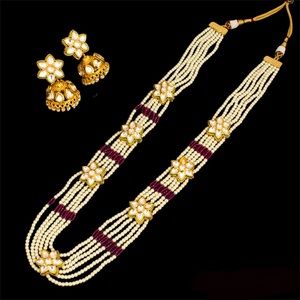 Fashionable Kundan and Pearl Gold Plated Layered Necklace Set For Women